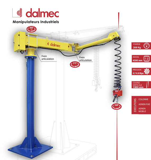 Dalmec présente un tout nouveau manipulateur pneumatique à double câble pour la manutention multi-charges sécurisée … et multi-secteurs